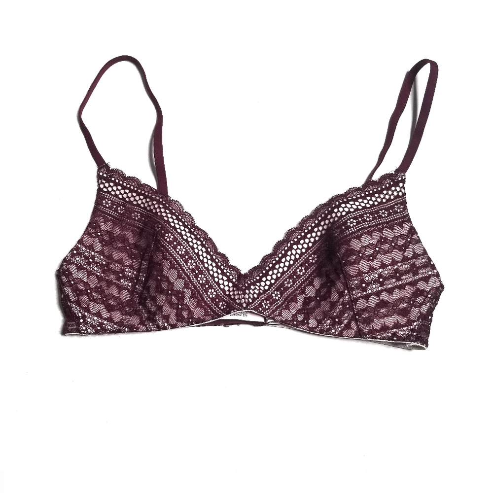 Victoria's Secret Burgundy No Wire Lace Bra 32B